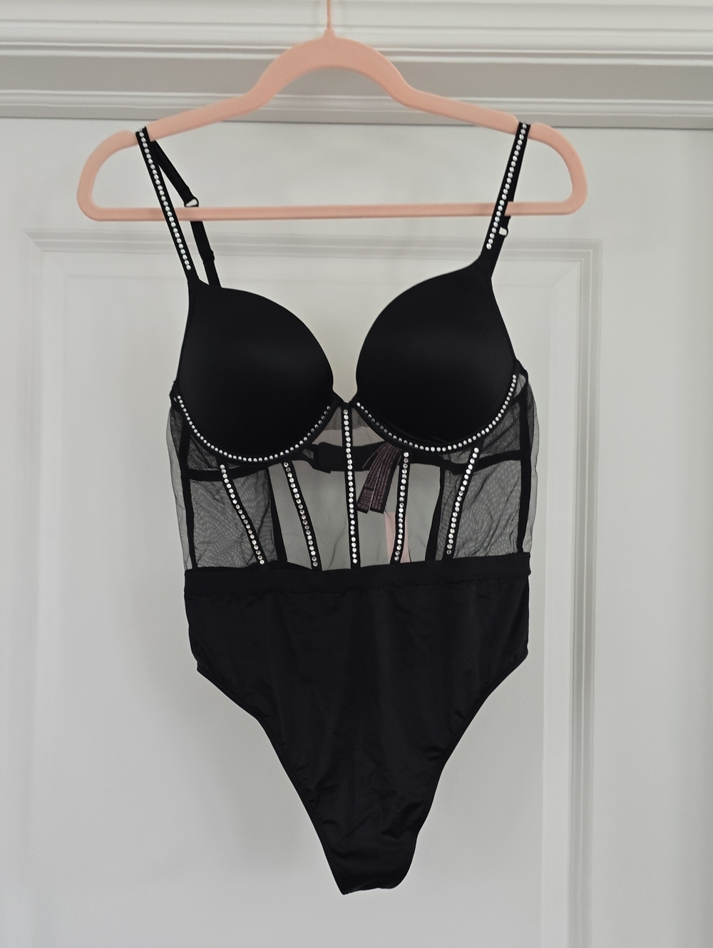 Victoria's Secret Black Embellished Mesh Bodysuit Lingerie